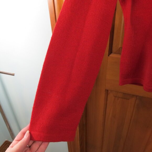 Vtg Susan Bristol Red Cardigan Sweater Embroidered Black Collar Size Large - Picture 6 of 12